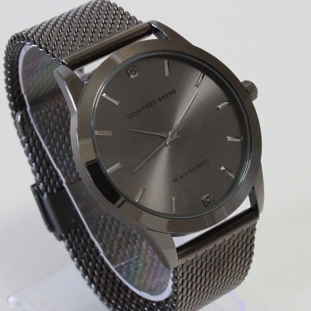 Geoffery Beene Men's Quartz Dress Watch Gun Metel Grey Milanese Bracelet 42mm - Picture 5 of 13